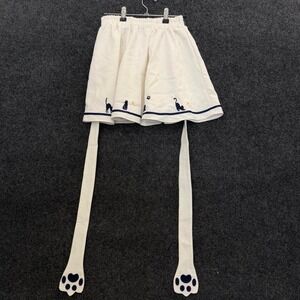 Vintage 80s White Cat Embroidered Skirt Novelty Cottagecore Womens Small